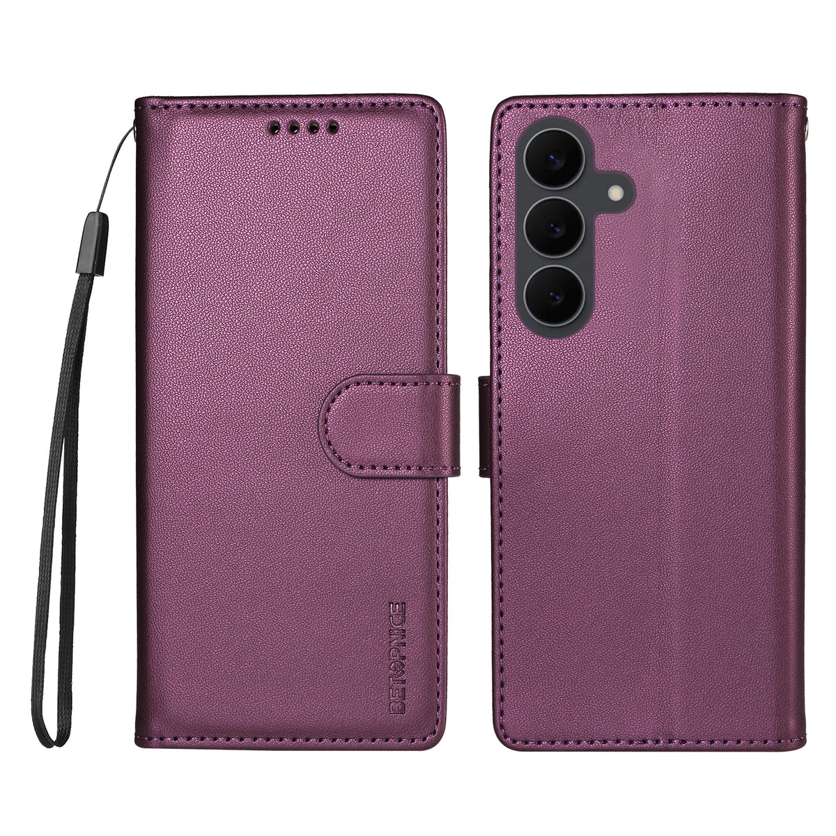 BETOPNICE for Samsung Galaxy S24 FE 006 Case RFID Blocking Wallet Stand Leather Phone Cover with Wrist Strap