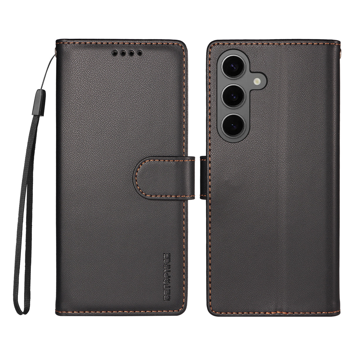 BETOPNICE for Samsung Galaxy S24 / Galaxy S25 006 Case RFID Blocking Wallet Stand Leather Phone Cover with Wrist Strap