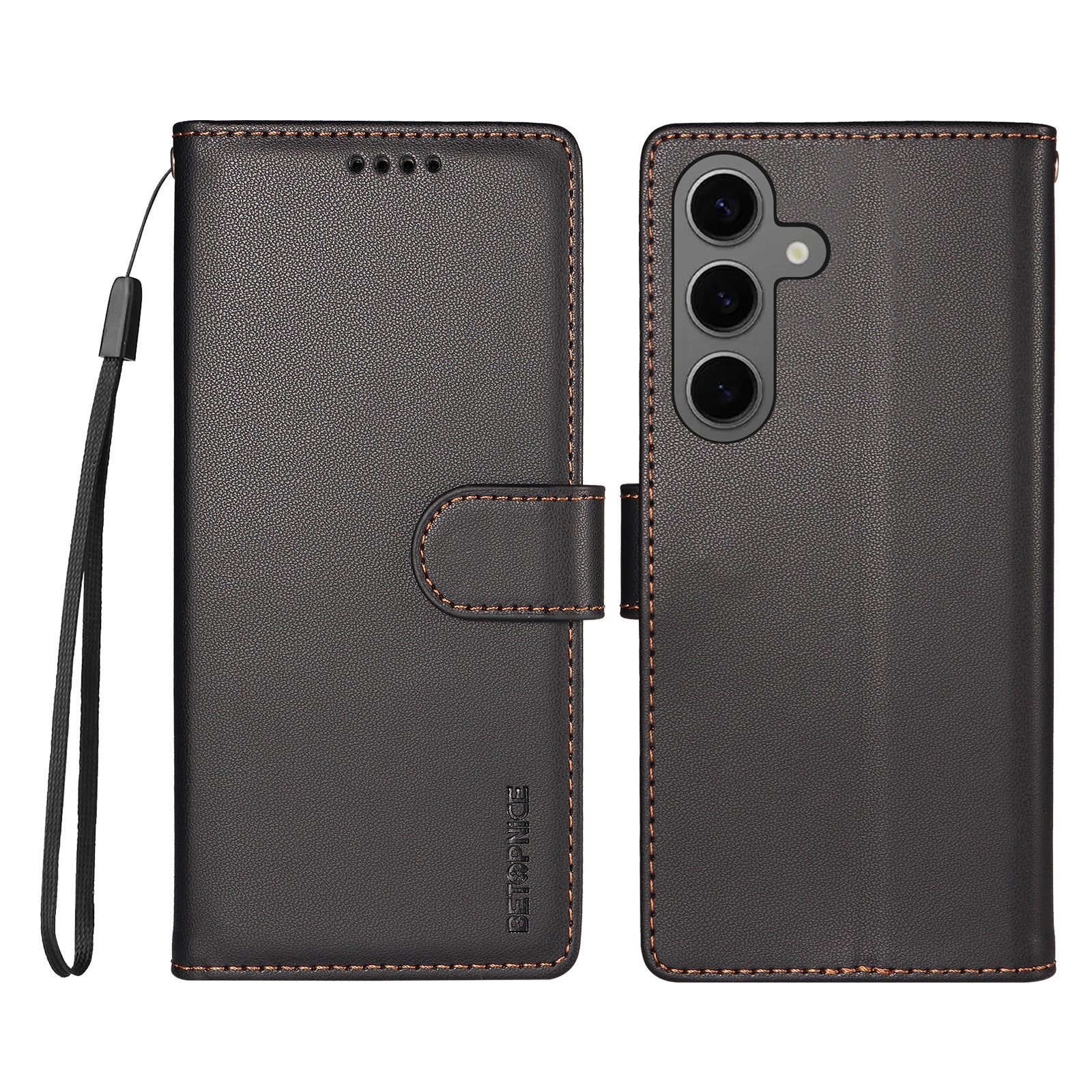 BETOPNICE for Samsung Galaxy S24 / Galaxy S25 006 Case RFID Blocking Wallet Stand Leather Phone Cover with Wrist Strap
