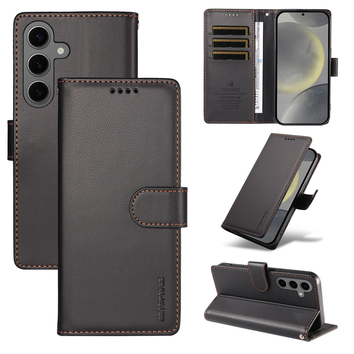 BETOPNICE for Samsung Galaxy S24 / Galaxy S25 006 Case RFID Blocking Wallet Stand Leather Phone Cover with Wrist Strap