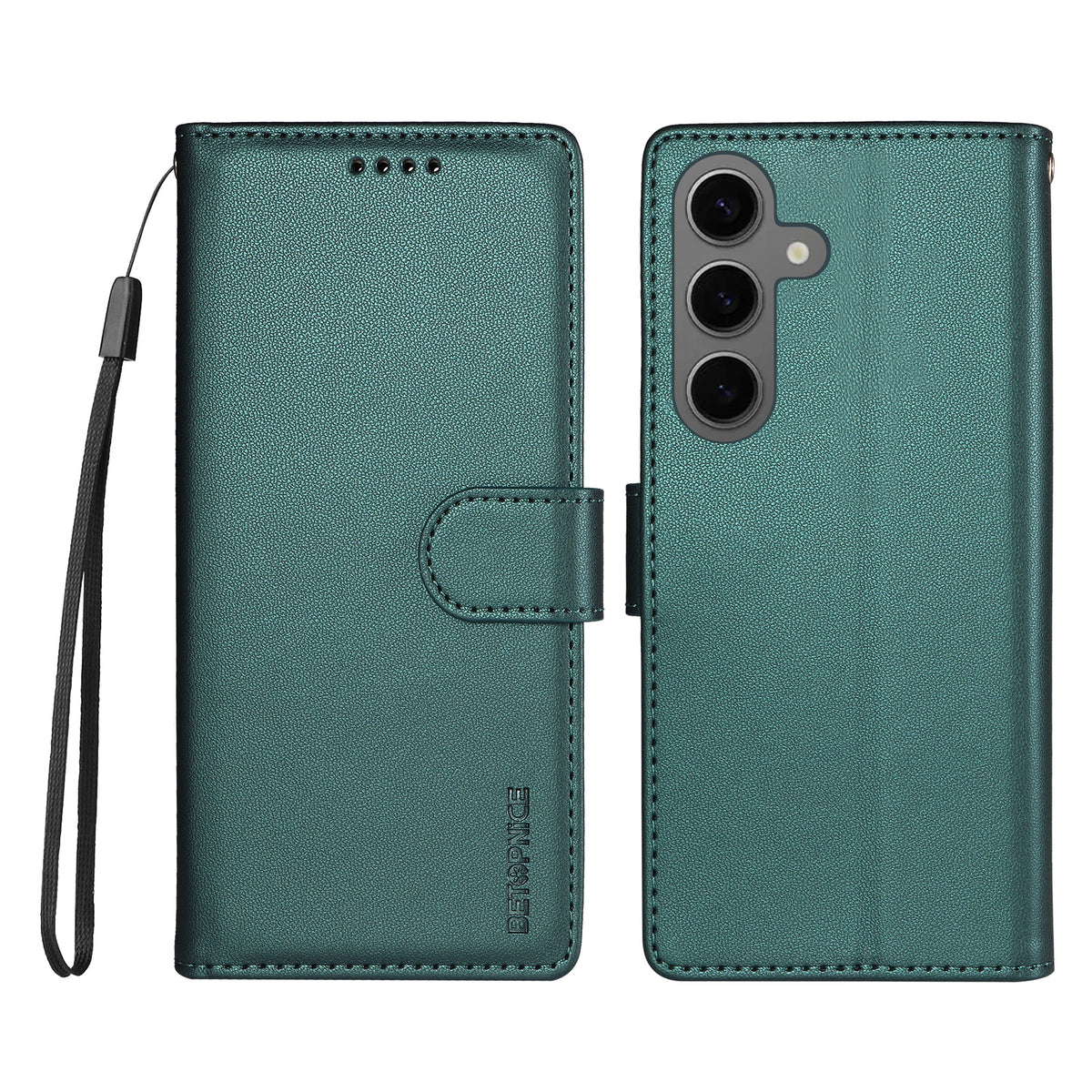 BETOPNICE for Samsung Galaxy S24 / Galaxy S25 006 Case RFID Blocking Wallet Stand Leather Phone Cover with Wrist Strap