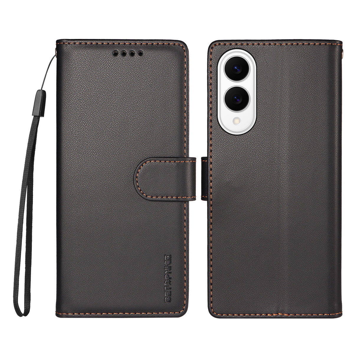 BETOPNICE for Samsung Galaxy S25 Edge 006 Case RFID Blocking Wallet Stand Leather Phone Cover with Wrist Strap