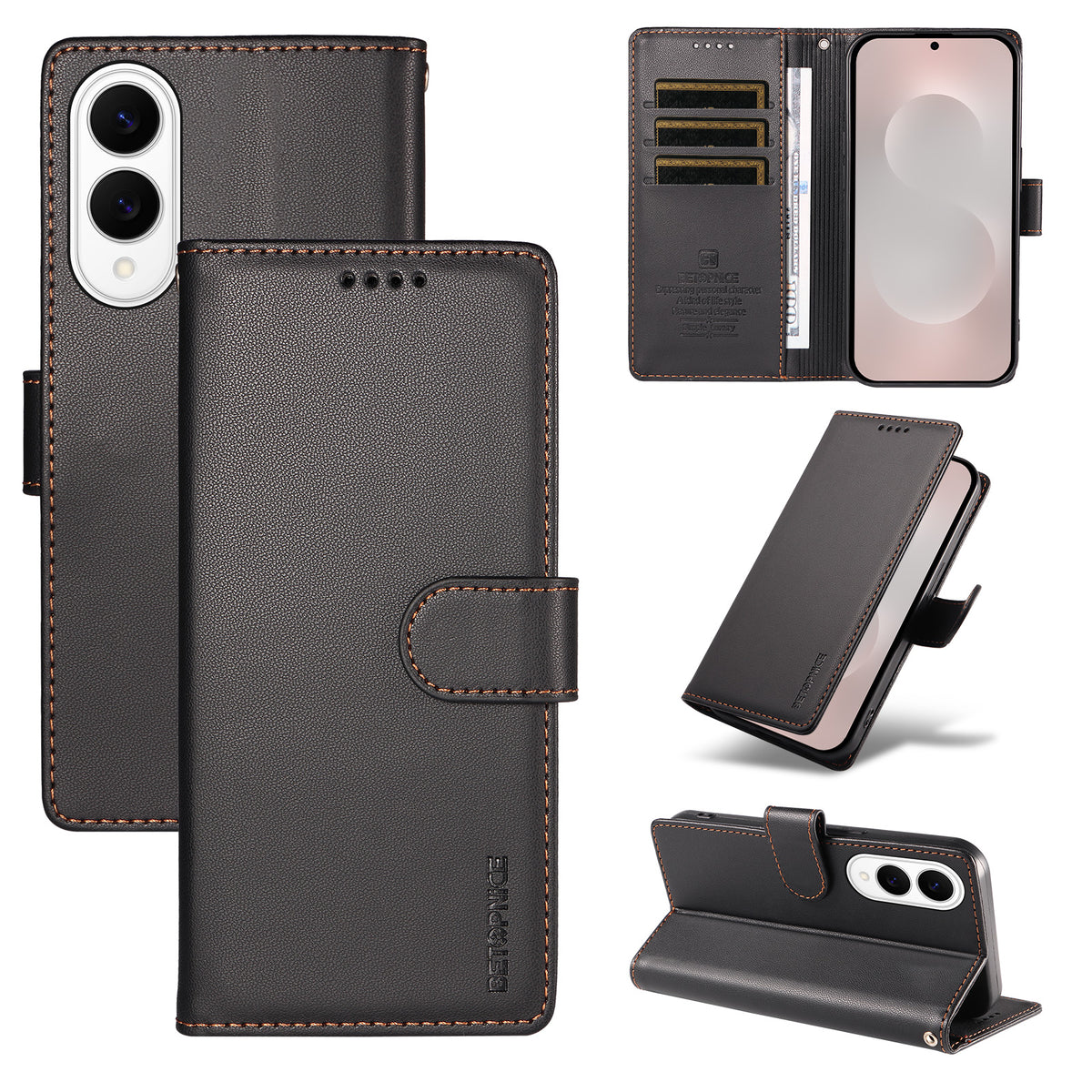 BETOPNICE for Samsung Galaxy S25 Edge 006 Case RFID Blocking Wallet Stand Leather Phone Cover with Wrist Strap