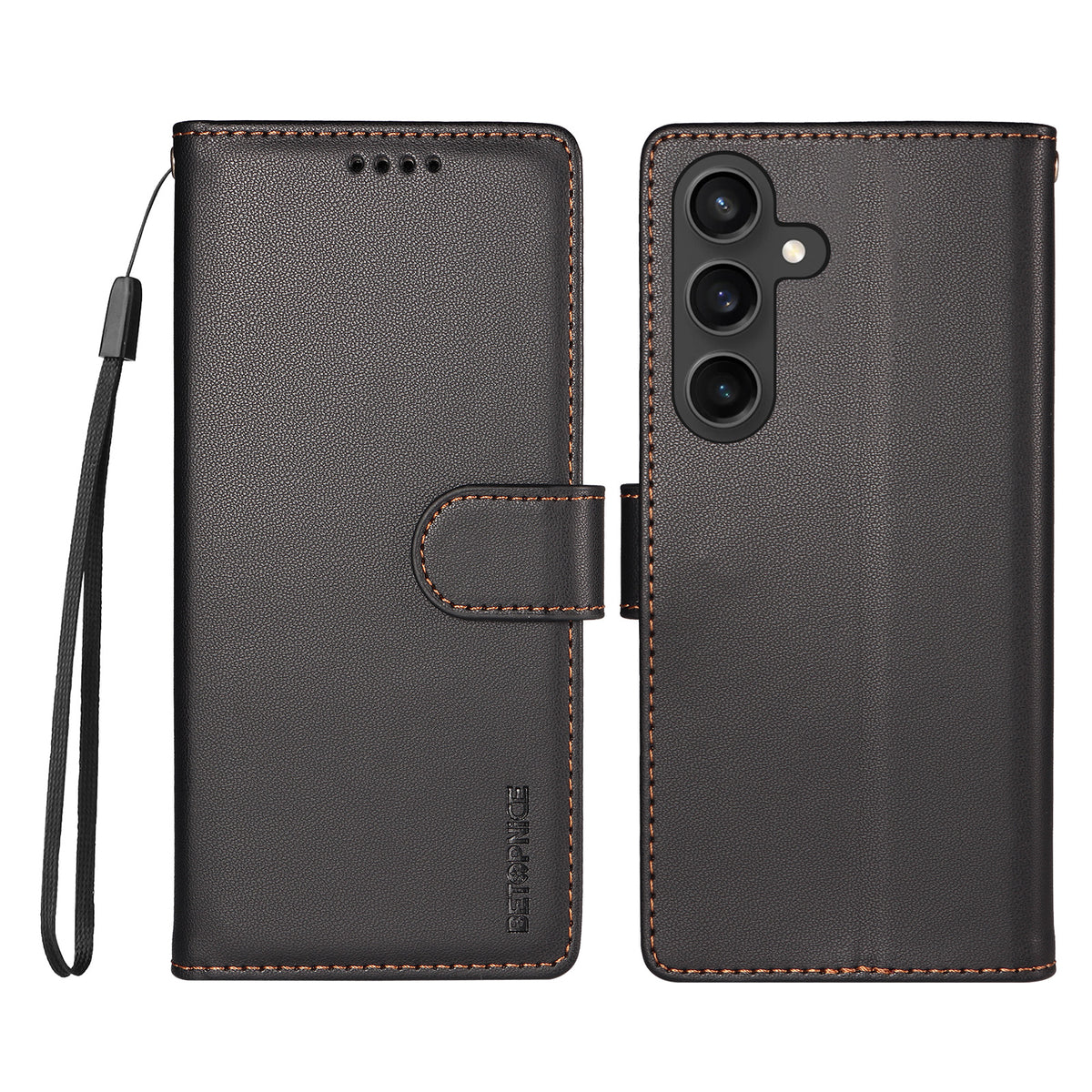 BETOPNICE for Samsung Galaxy S23 FE 006 Case RFID Blocking Wallet Stand Leather Phone Cover with Wrist Strap