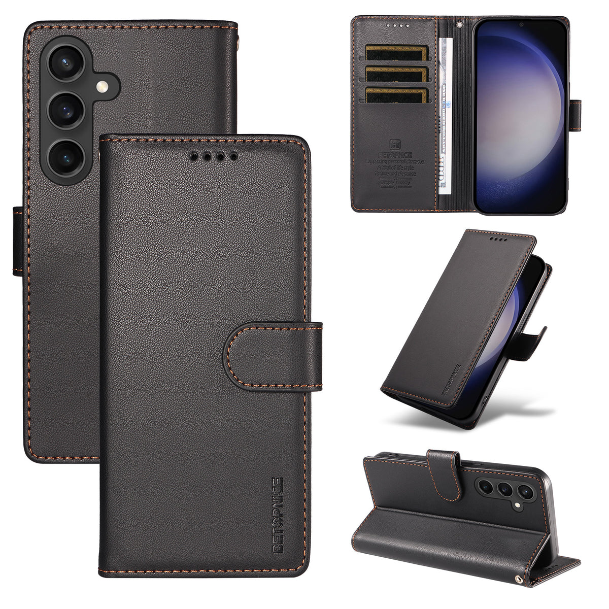BETOPNICE for Samsung Galaxy S23 FE 006 Case RFID Blocking Wallet Stand Leather Phone Cover with Wrist Strap