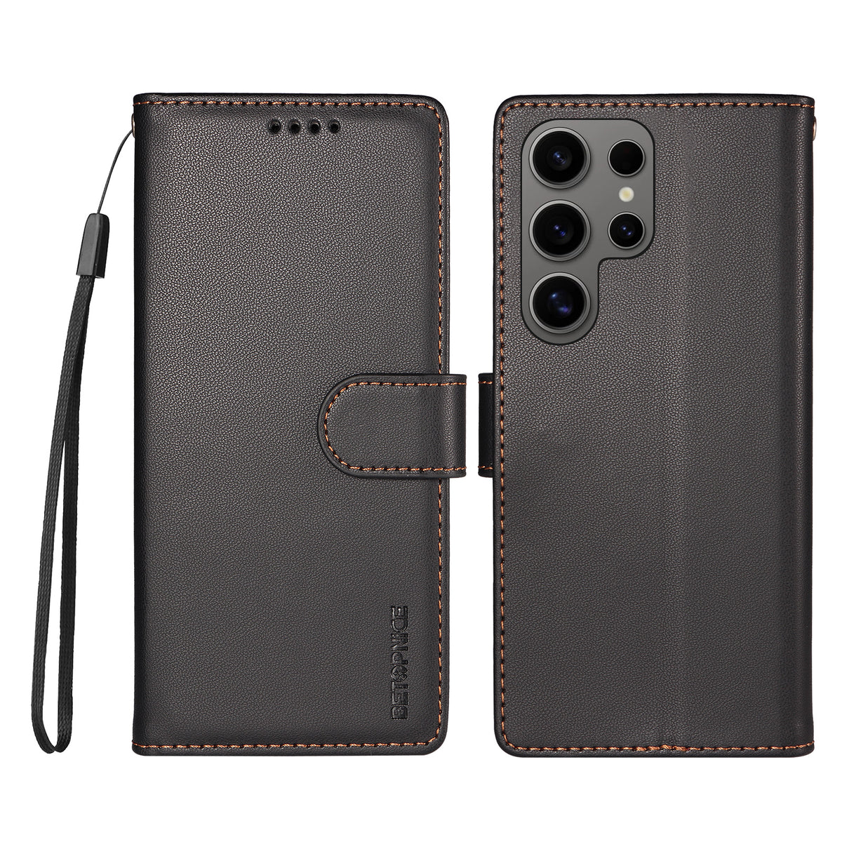 BETOPNICE for Samsung Galaxy S24 Ultra 006 Case RFID Blocking Wallet Stand Leather Phone Cover with Wrist Strap