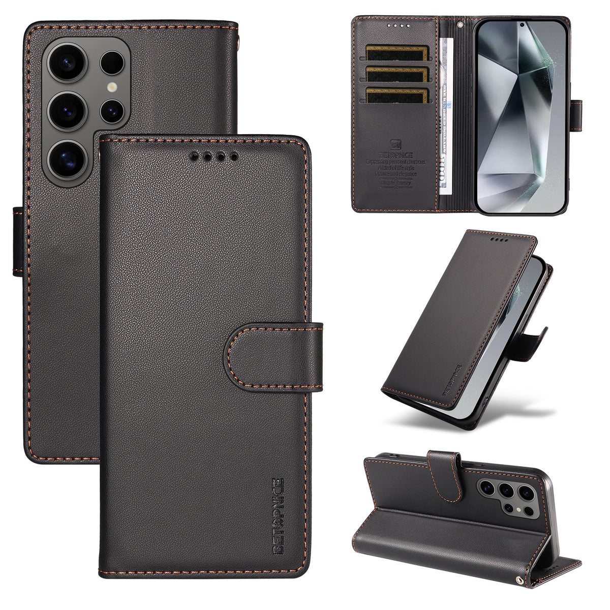 BETOPNICE for Samsung Galaxy S24 Ultra 006 Case RFID Blocking Wallet Stand Leather Phone Cover with Wrist Strap