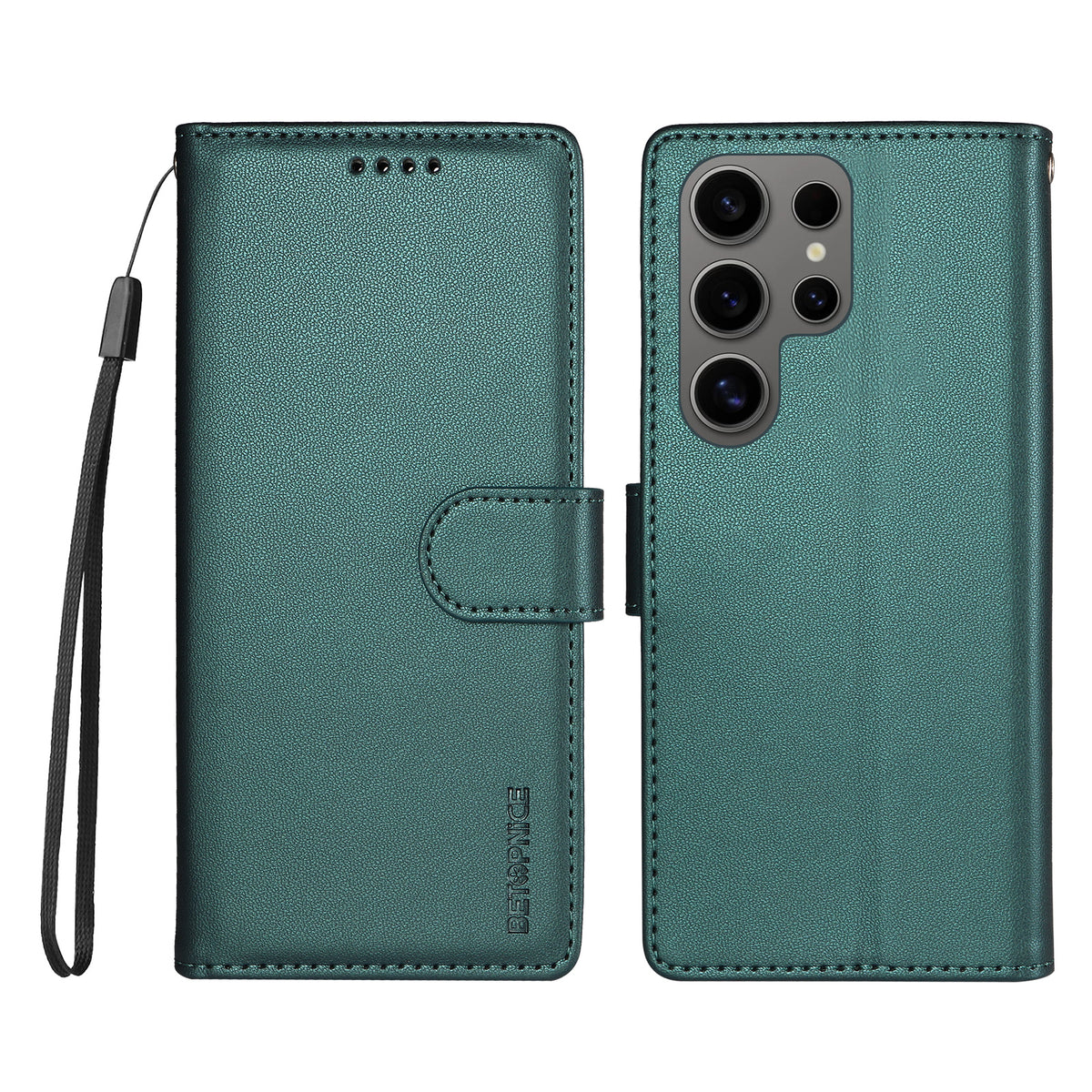 BETOPNICE for Samsung Galaxy S24 Ultra 006 Case RFID Blocking Wallet Stand Leather Phone Cover with Wrist Strap