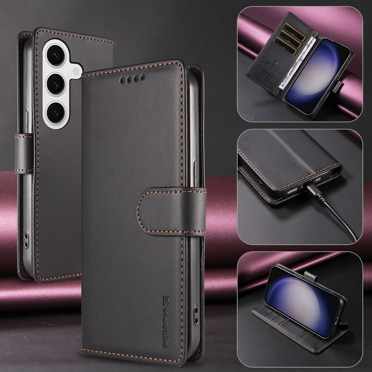BETOPNICE for Samsung Galaxy S24+ / Galaxy S25+ 006 Case RFID Blocking Wallet Stand Leather Phone Cover with Wrist Strap
