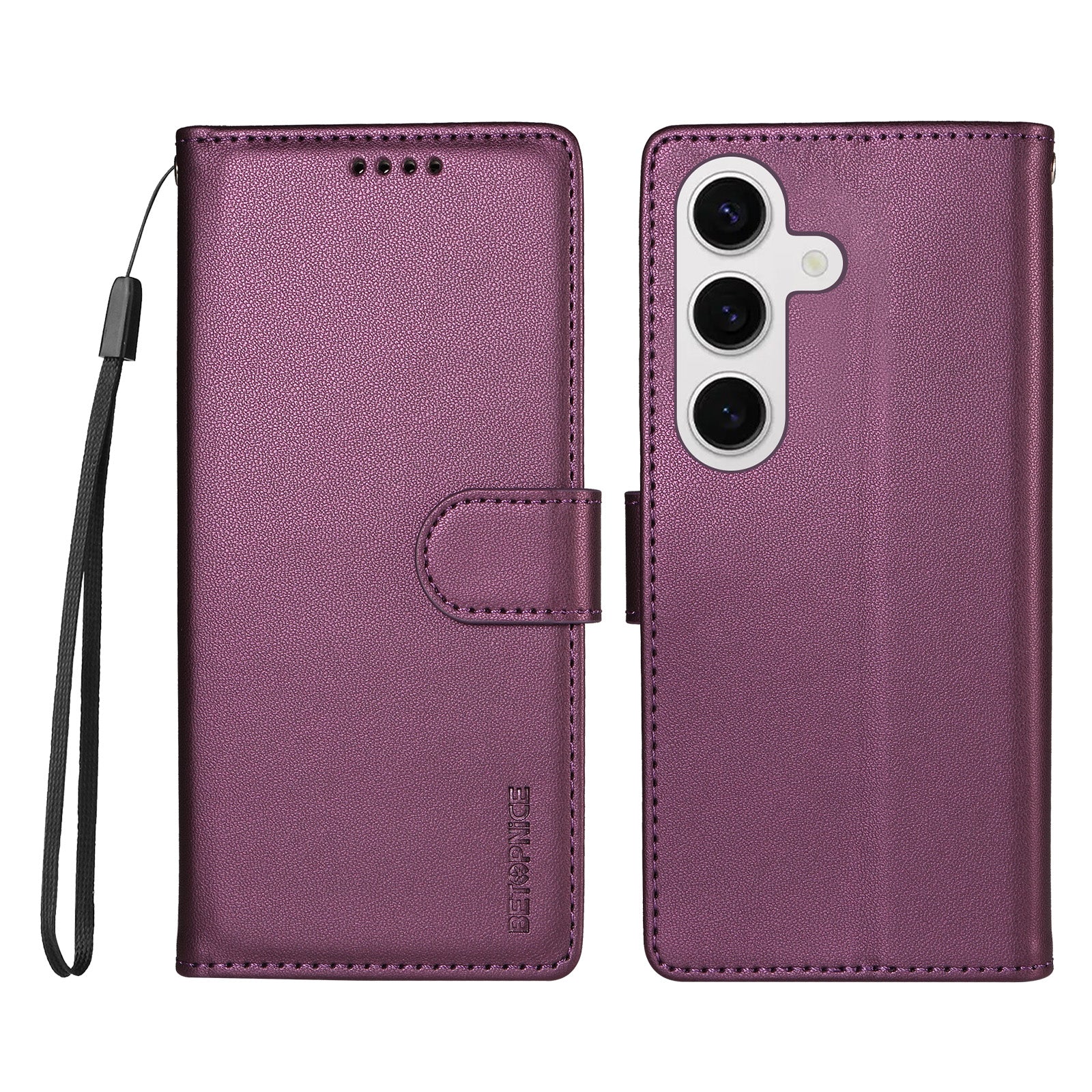 BETOPNICE for Samsung Galaxy S24+ / Galaxy S25+ 006 Case RFID Blocking Wallet Stand Leather Phone Cover with Wrist Strap