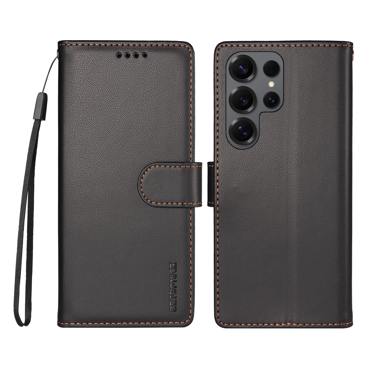 BETOPNICE for Samsung Galaxy S25 Ultra 006 Case RFID Blocking Wallet Stand Leather Phone Cover with Wrist Strap