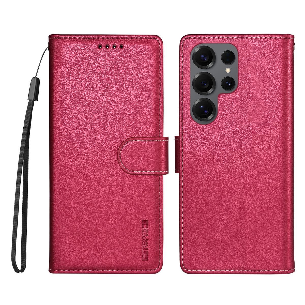BETOPNICE for Samsung Galaxy S25 Ultra 006 Case RFID Blocking Wallet Stand Leather Phone Cover with Wrist Strap