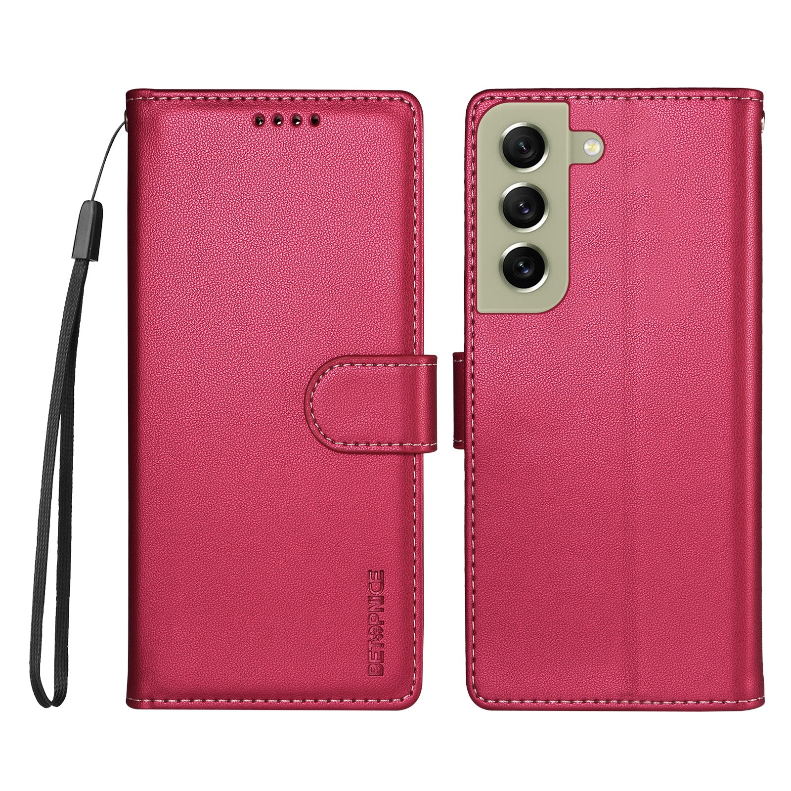 BETOPNICE for Samsung Galaxy S21 FE 5G 006 Case RFID Blocking Wallet Stand Leather Phone Cover with Wrist Strap