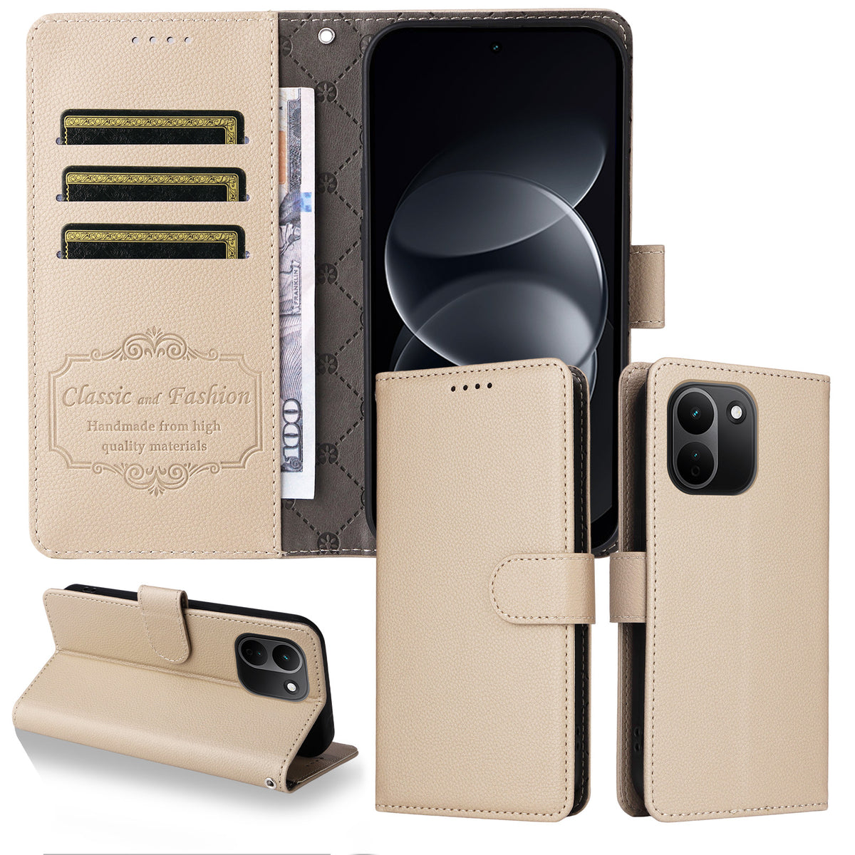 For Xiaomi Redmi Note 17 Pro+ 5G Case RFID Blocking 3 Card Slots PU Leather Phone Cover with Wrist Strap