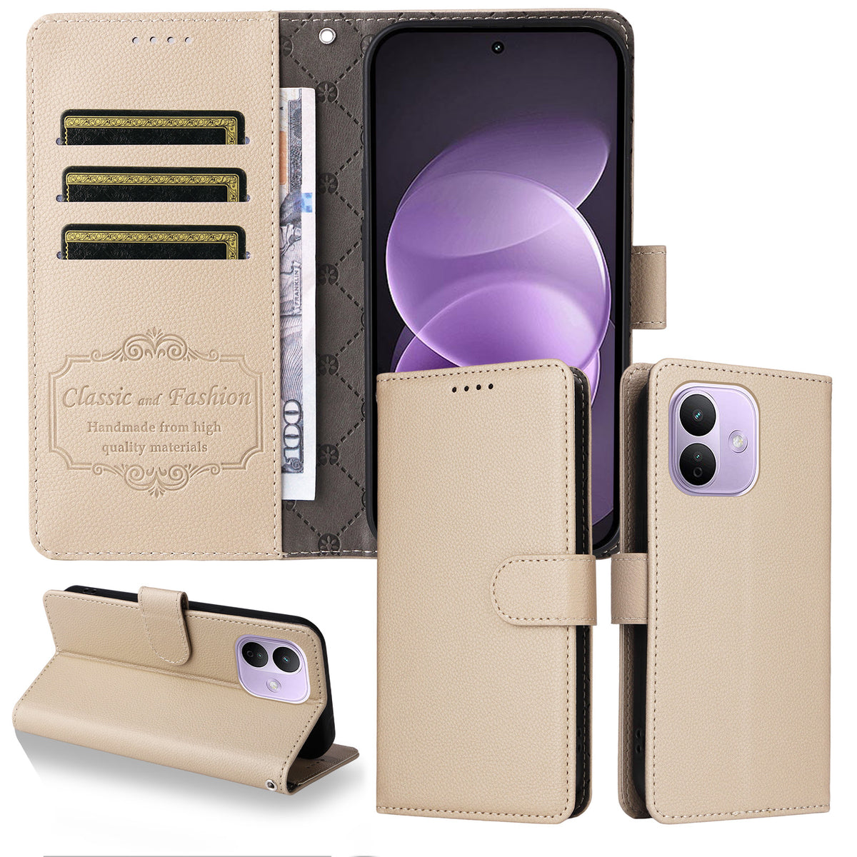 For Xiaomi Redmi Note 17 Pro 5G Case RFID Blocking 3 Card Slots PU Leather Phone Cover with Wrist Strap
