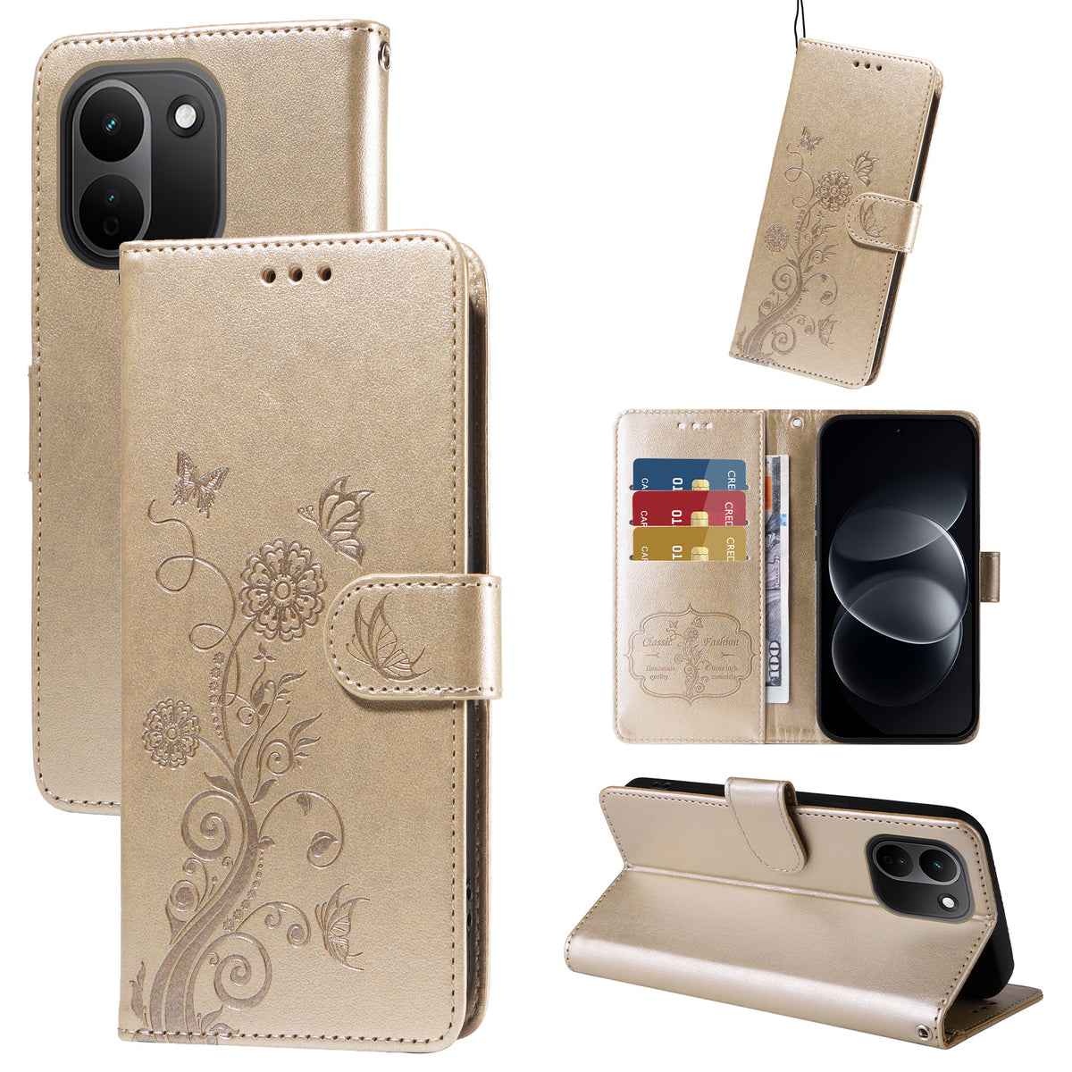For Xiaomi Redmi Note 17 Pro+ 5G Leather Case Butterfly Floral Imprint Wallet Stand Cover