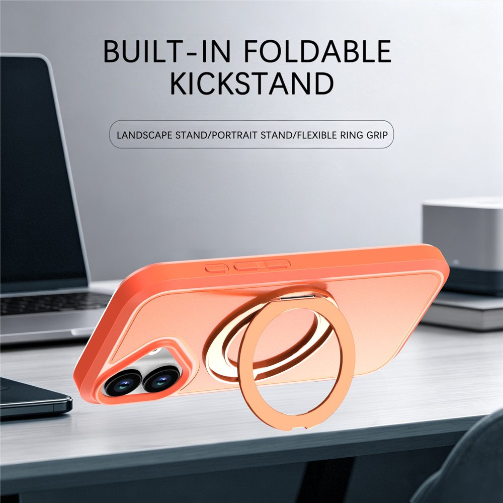 Till iPhone 16 Magnetiskt fodral Roterande stödställ PC + TPU Anti-fall telefonskydd
