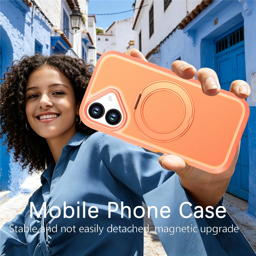 Till iPhone 16 Magnetiskt fodral Roterande stödställ PC + TPU Anti-fall telefonskydd