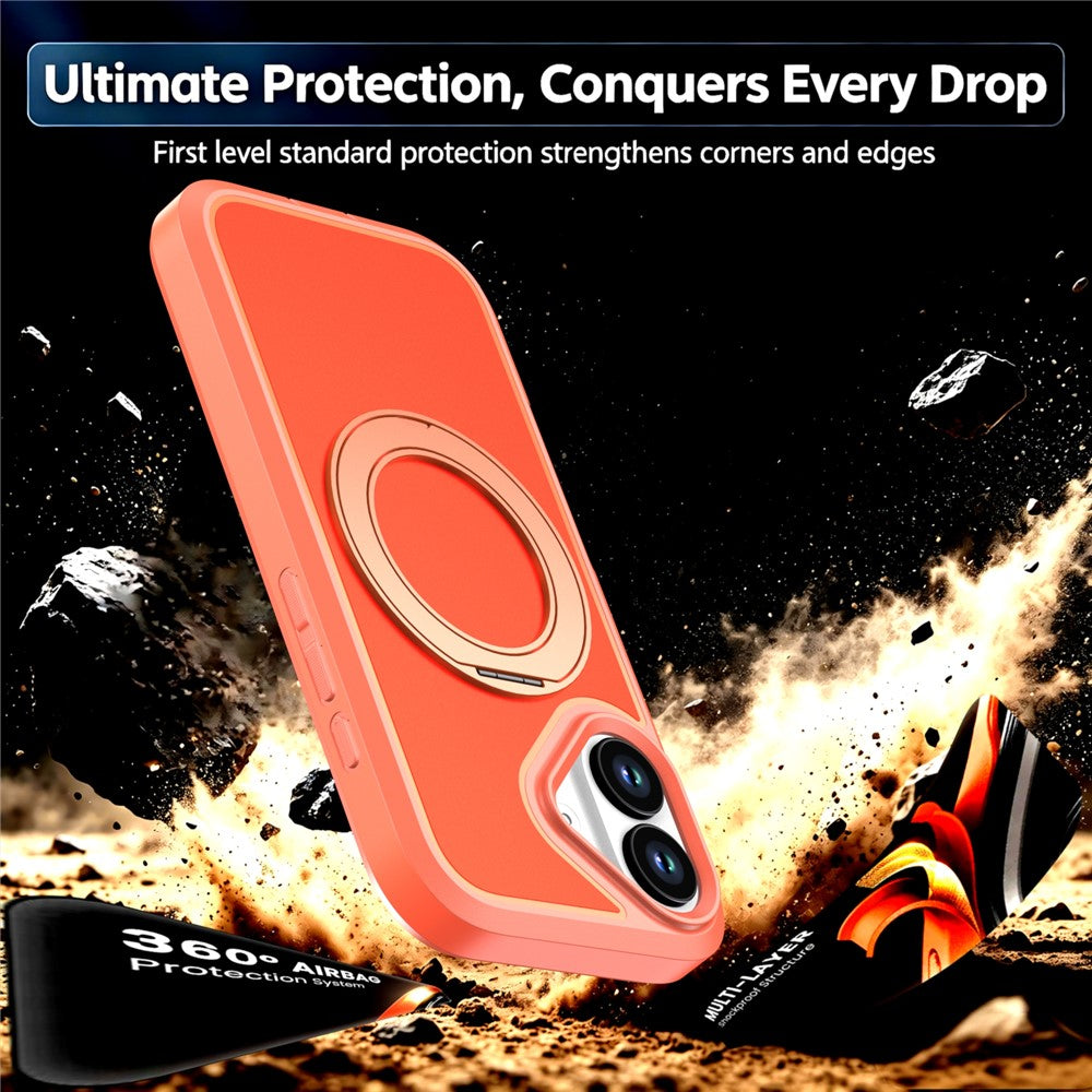 Till iPhone 16 Magnetiskt fodral Roterande stödställ PC + TPU Anti-fall telefonskydd