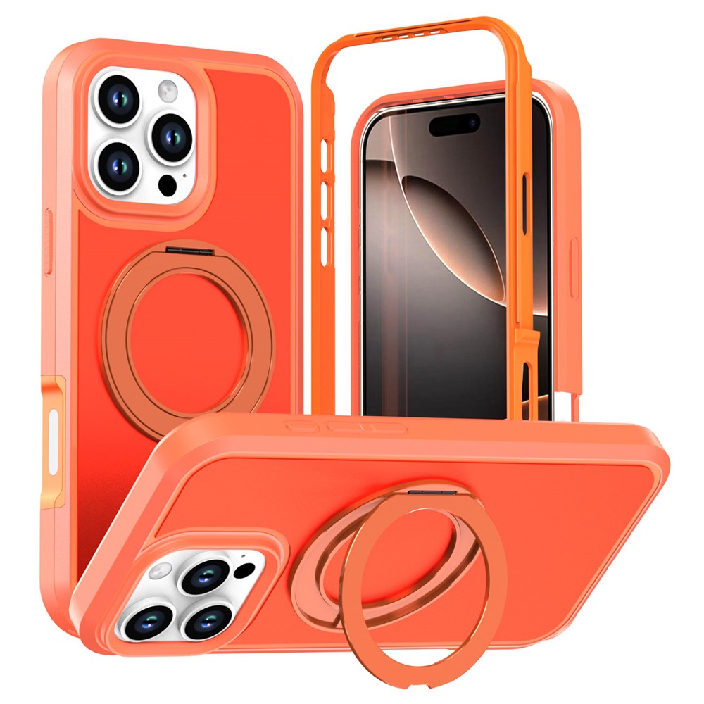 For iPhone 16 Pro Max Magnetic Case Rotating Kickstand PC + TPU Anti-Drop Phone Cover