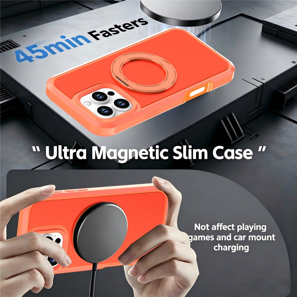 For iPhone 16 Pro Max Magnetic Case Rotating Kickstand PC + TPU Anti-Drop Phone Cover