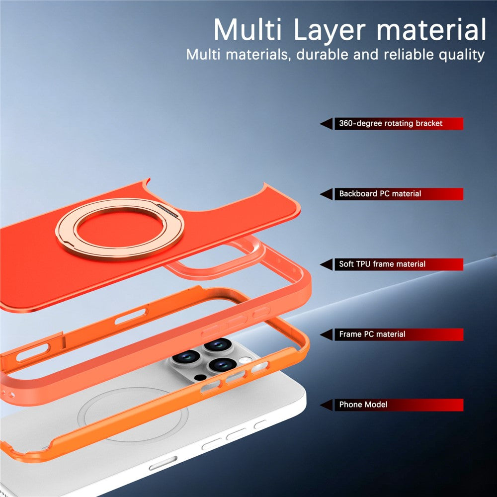 For iPhone 16 Pro Max Magnetic Case Rotating Kickstand PC + TPU Anti-Drop Phone Cover