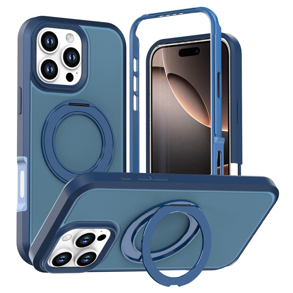 For iPhone 16 Pro Max Magnetic Case Rotating Kickstand PC + TPU Anti-Drop Phone Cover