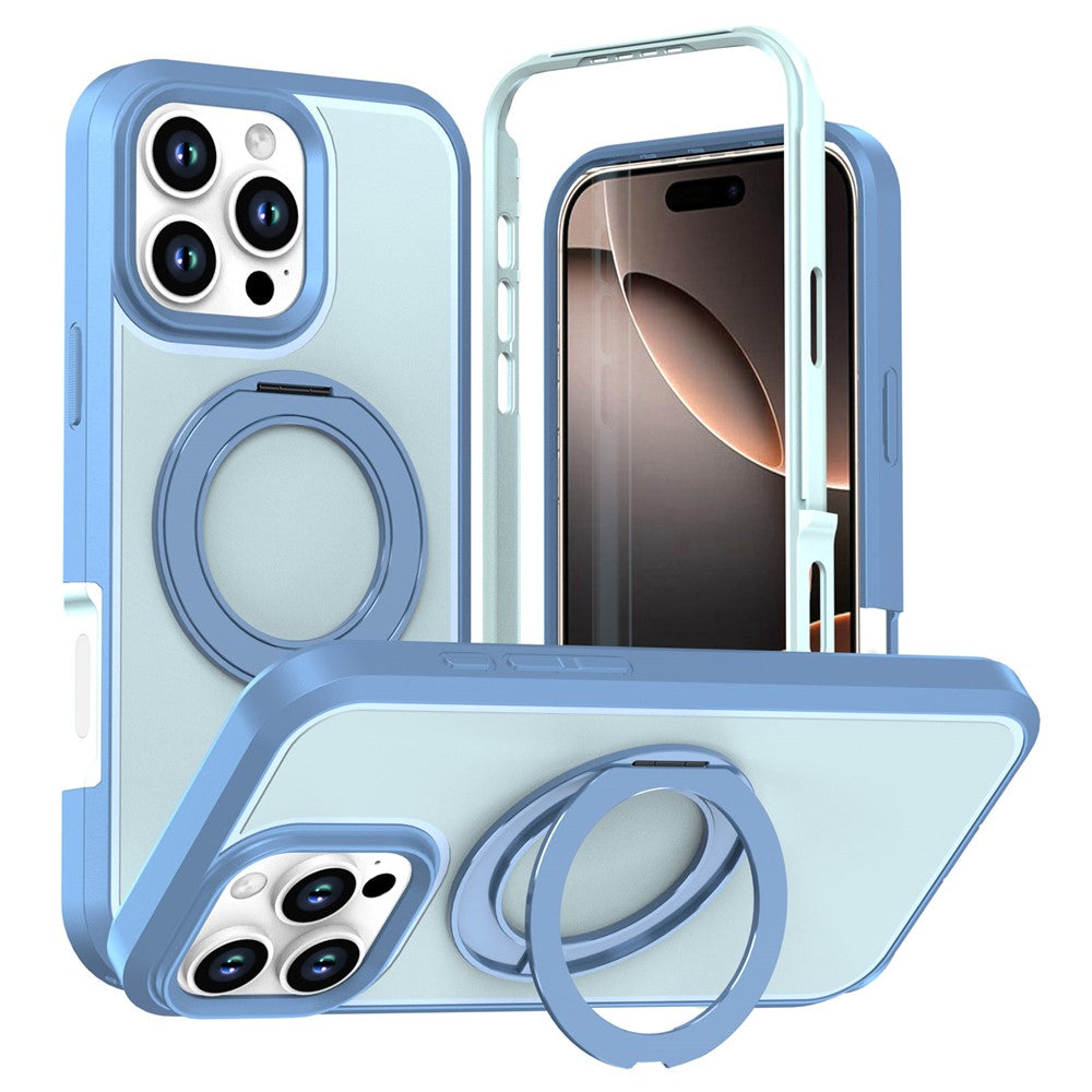 For iPhone 16 Pro Max Magnetic Case Rotating Kickstand PC + TPU Anti-Drop Phone Cover