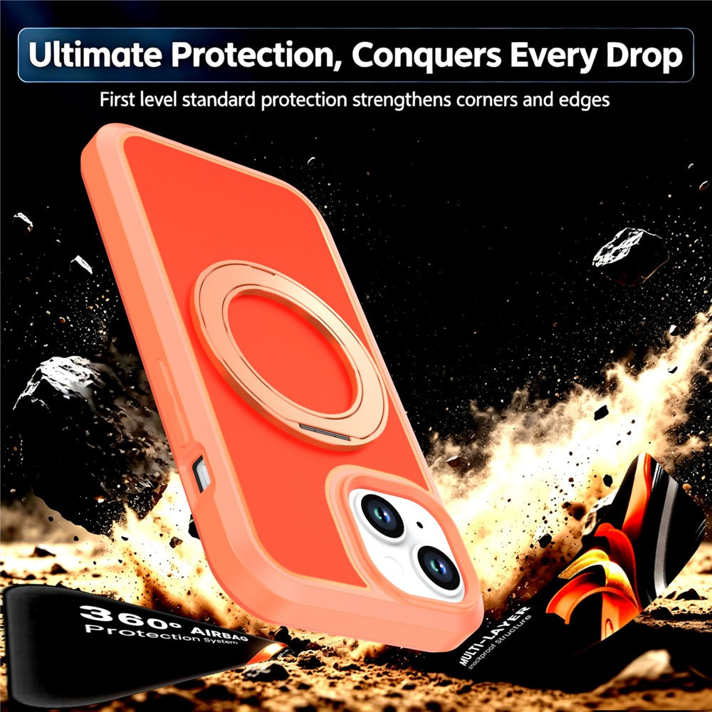 For iPhone 15 Magnetic Case Rotating Kickstand PC + TPU Anti-Drop Phone Cover
