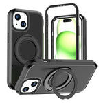 For iPhone 15 Magnetic Case Rotating Kickstand PC + TPU Anti-Drop Phone Cover