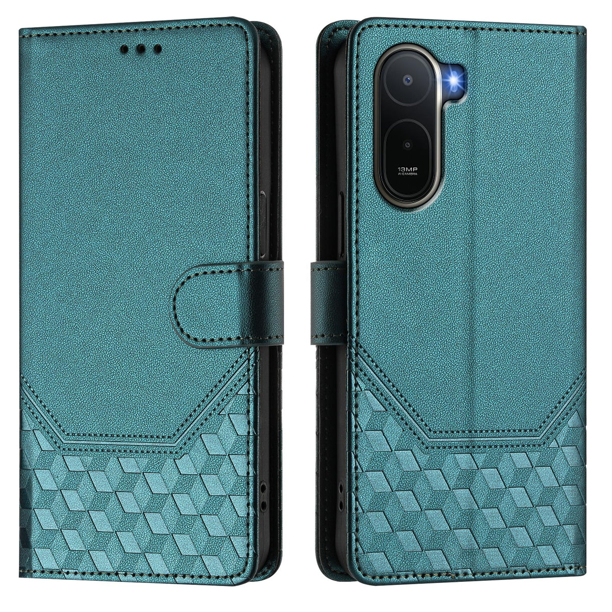 Læderetui med trykt bikubemønster, RFID-blokering og rem til Xiaomi Redmi A7 Pro 4G (171,56 mm) / Xiaomi Redmi A7 Pro 5G / Xiaomi Poco C85x 5G / Xiaomi Poco C81 4G