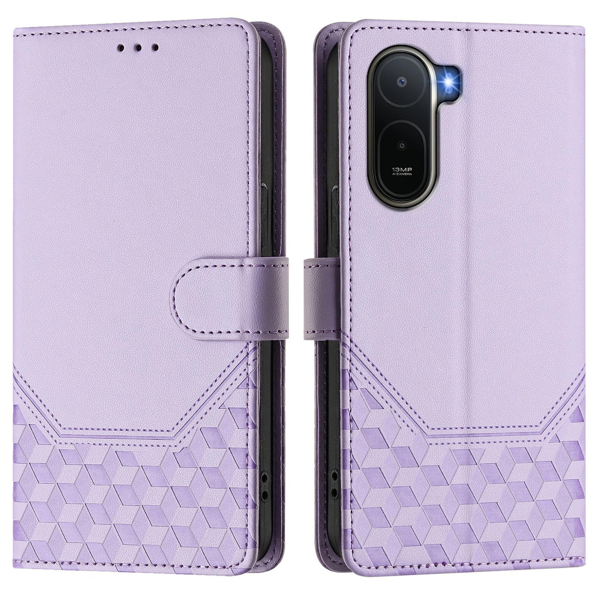 Læderetui med trykt bikubemønster, RFID-blokering og rem til Xiaomi Redmi A7 Pro 4G (171,56 mm) / Xiaomi Redmi A7 Pro 5G / Xiaomi Poco C85x 5G / Xiaomi Poco C81 4G