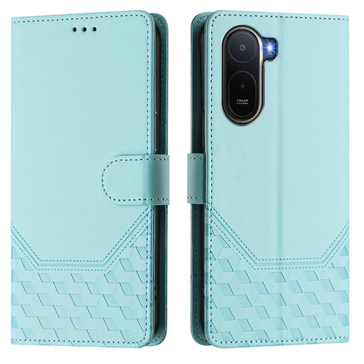 Læderetui med trykt bikubemønster, RFID-blokering og rem til Xiaomi Redmi A7 Pro 4G (171,56 mm) / Xiaomi Redmi A7 Pro 5G / Xiaomi Poco C85x 5G / Xiaomi Poco C81 4G
