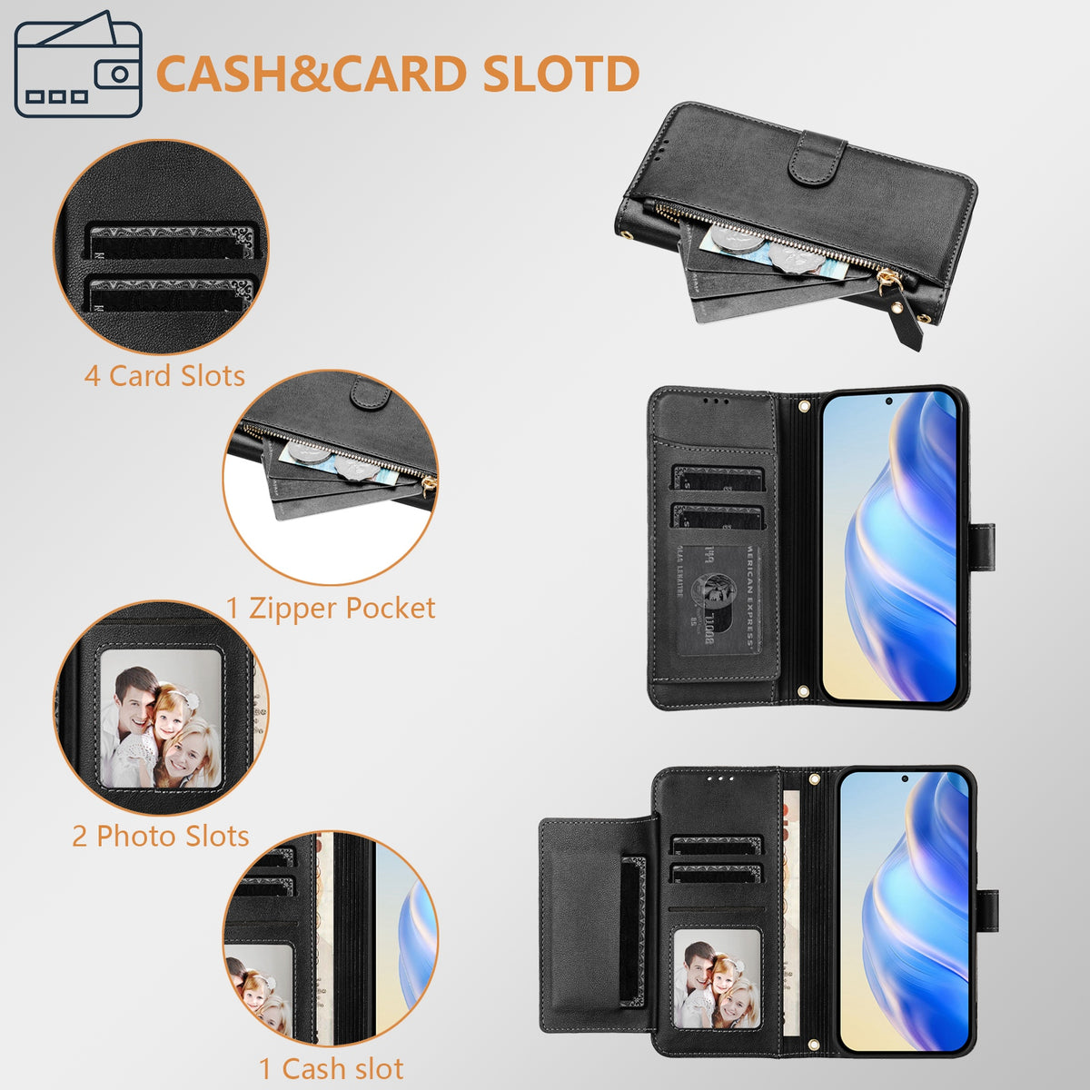For Xiaomi Redmi K90 Max 5G Case Zipper Pocket Multiple Card Slots Leather Phone Cover