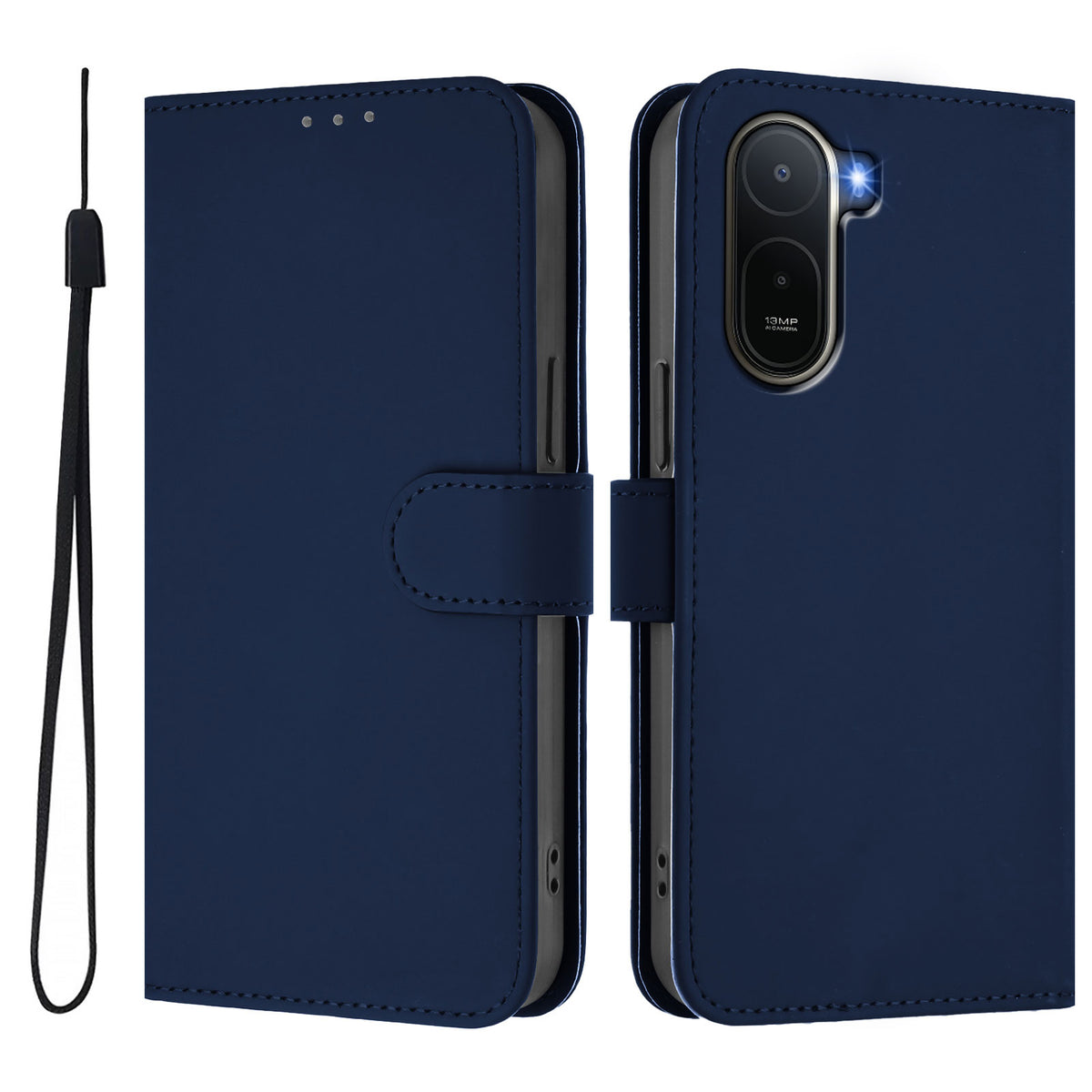 Xiaomi Redmi A7 Pro 4G (171.56mm) / Xiaomi Redmi A7 Pro 5G / Xiaomi Poco C85x 5G / Xiaomi Poco C81 4G-etui, ensfarvet pung-etui i læder med rem