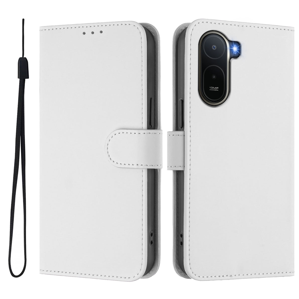 Xiaomi Redmi A7 Pro 4G (171.56mm) / Xiaomi Redmi A7 Pro 5G / Xiaomi Poco C85x 5G / Xiaomi Poco C81 4G-etui, ensfarvet pung-etui i læder med rem