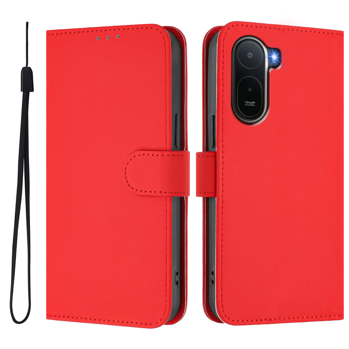 Xiaomi Redmi A7 Pro 4G (171.56mm) / Xiaomi Redmi A7 Pro 5G / Xiaomi Poco C85x 5G / Xiaomi Poco C81 4G-etui, ensfarvet pung-etui i læder med rem