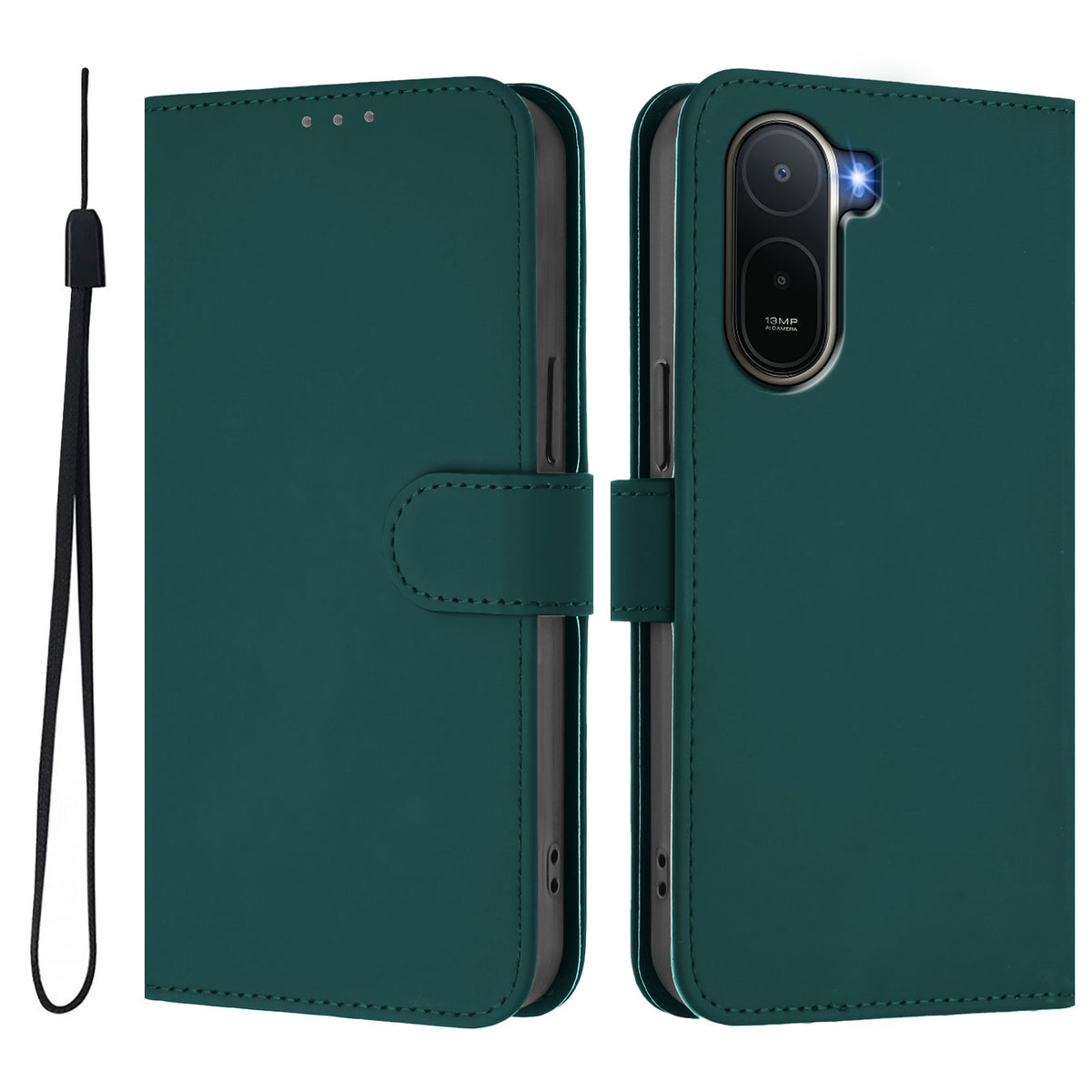 Xiaomi Redmi A7 Pro 4G (171.56mm) / Xiaomi Redmi A7 Pro 5G / Xiaomi Poco C85x 5G / Xiaomi Poco C81 4G-etui, ensfarvet pung-etui i læder med rem