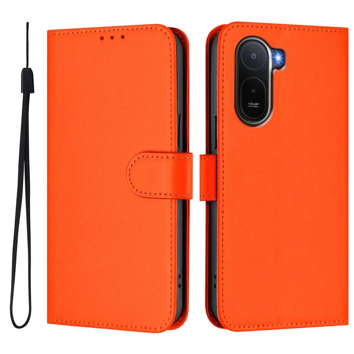 Xiaomi Redmi A7 Pro 4G (171.56mm) / Xiaomi Redmi A7 Pro 5G / Xiaomi Poco C85x 5G / Xiaomi Poco C81 4G-etui, ensfarvet pung-etui i læder med rem
