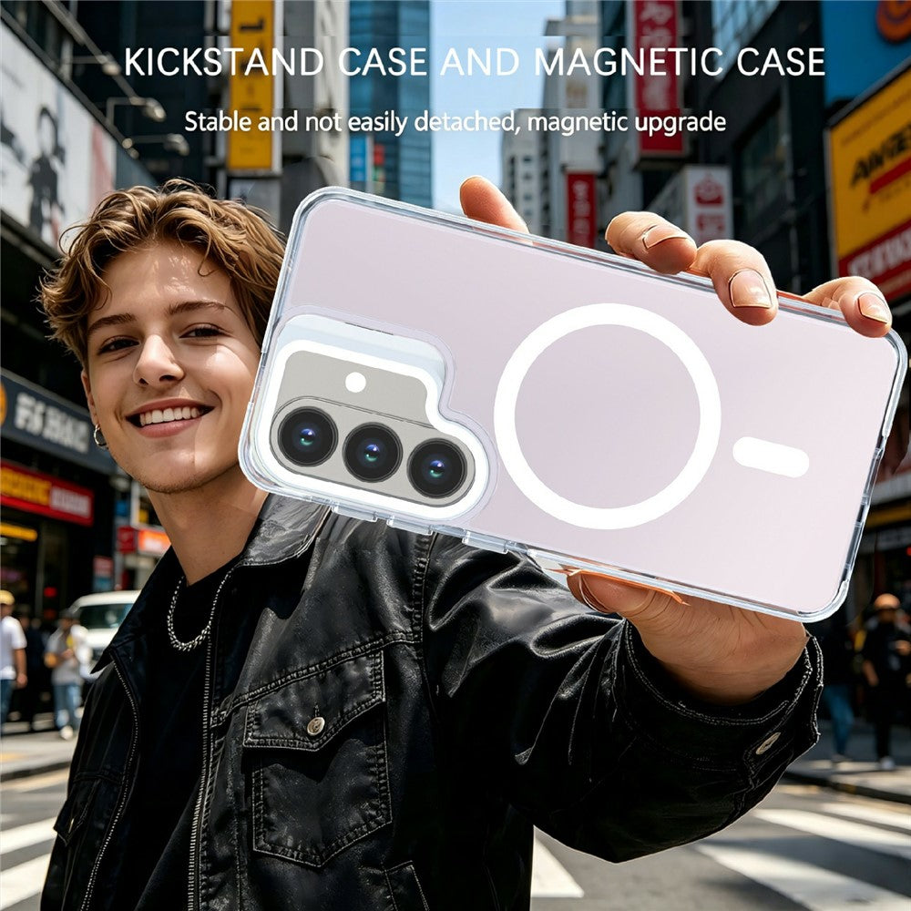 Magnetiskt skal för Samsung Galaxy S26+, kameraram, stativ, TPU akryl, stötsäkert mobilskal