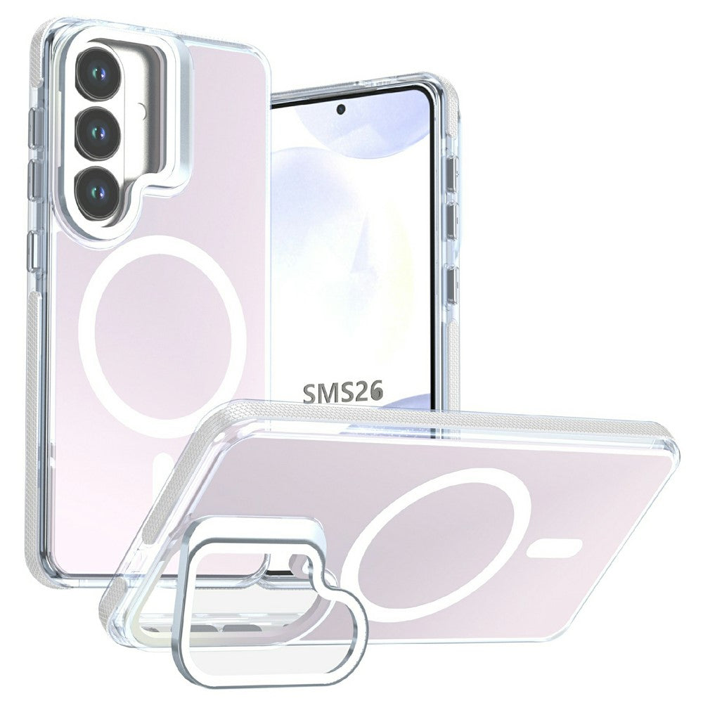 Magnetiskt skal för Samsung Galaxy S26+, kameraram, stativ, TPU akryl, stötsäkert mobilskal