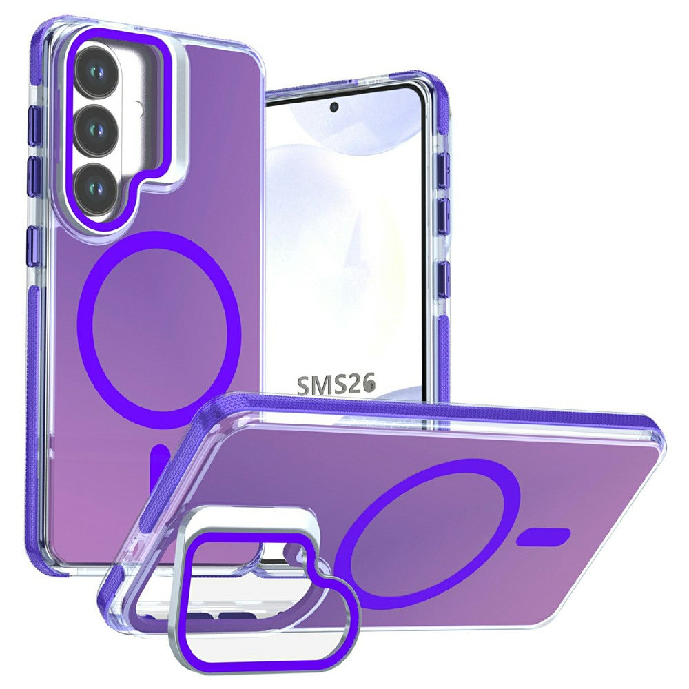 Magnetiskt skal för Samsung Galaxy S26+, kameraram, stativ, TPU akryl, stötsäkert mobilskal
