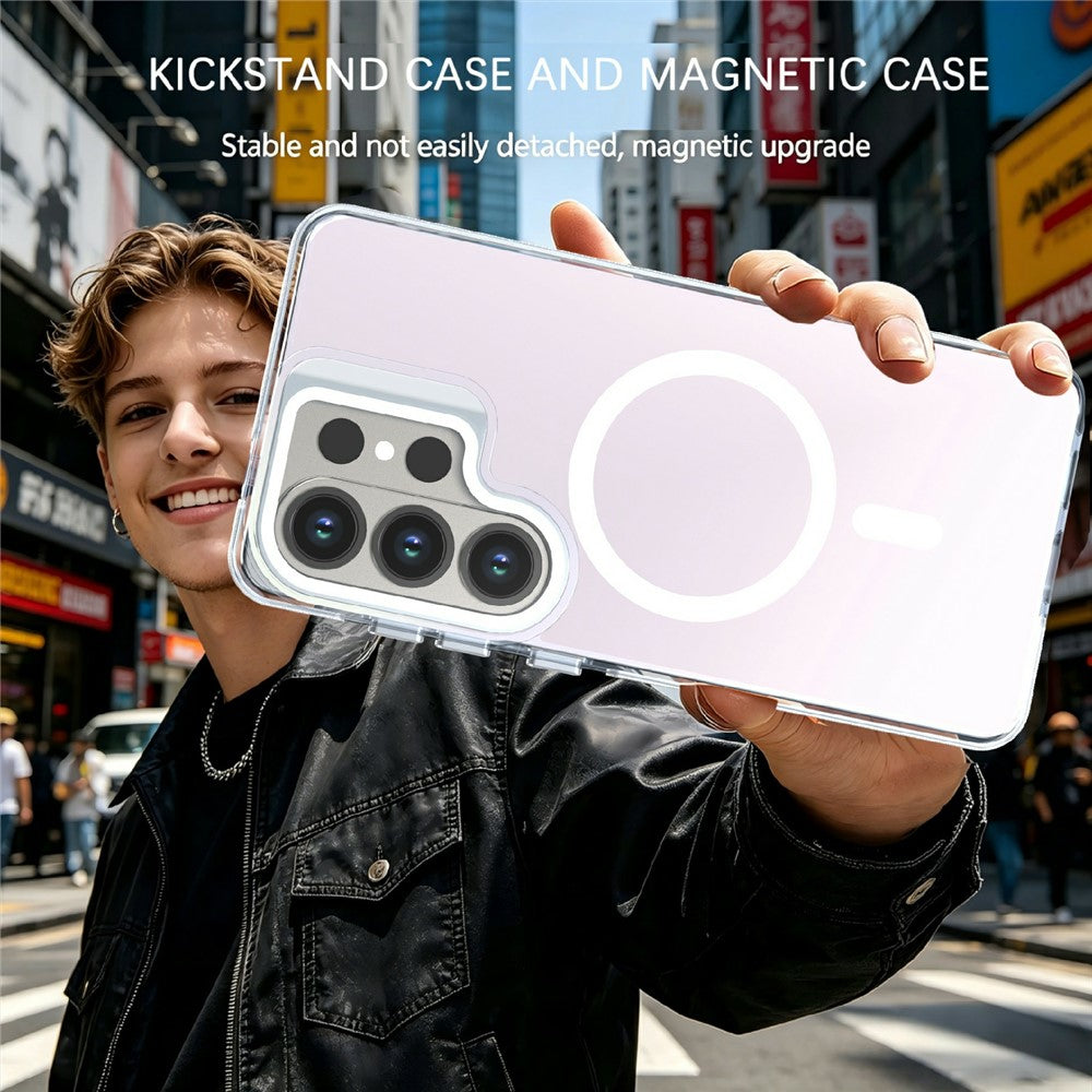 For Samsung Galaxy S23 Ultra Magnetic Case Camera Frame Kickstand TPU Acrylic Shockproof Phone Cover