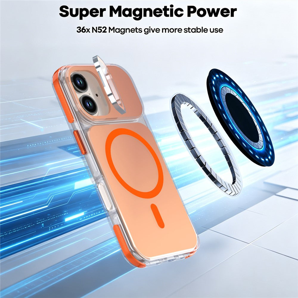 For iPhone 16 Magnetic Case Camera Frame Kickstand TPU Acrylic Shockproof Phone Cover