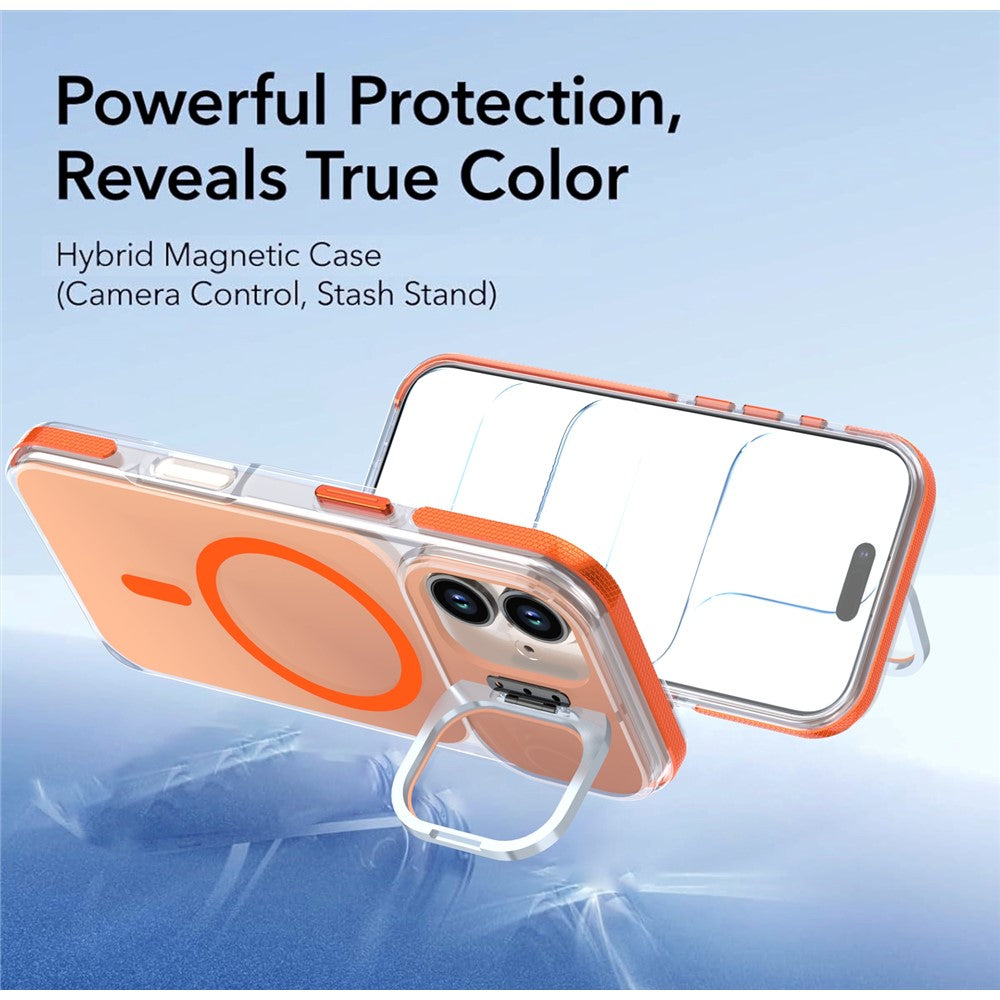 For iPhone 16 Magnetic Case Camera Frame Kickstand TPU Acrylic Shockproof Phone Cover
