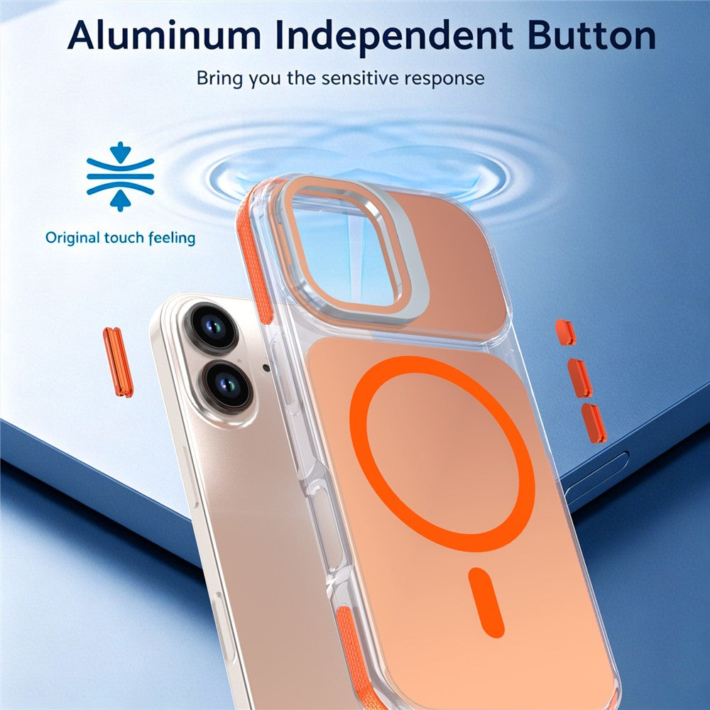For iPhone 16 Magnetic Case Camera Frame Kickstand TPU Acrylic Shockproof Phone Cover