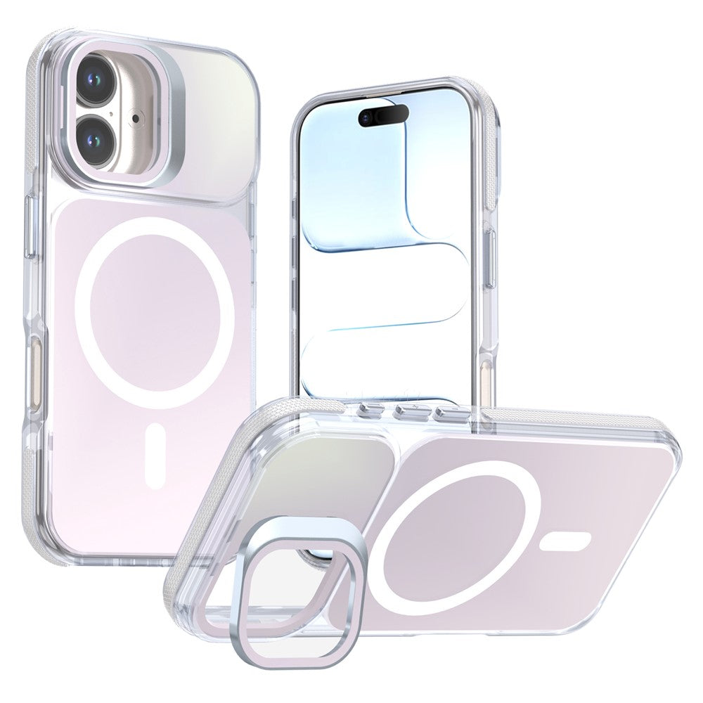 For iPhone 16 Magnetic Case Camera Frame Kickstand TPU Acrylic Shockproof Phone Cover