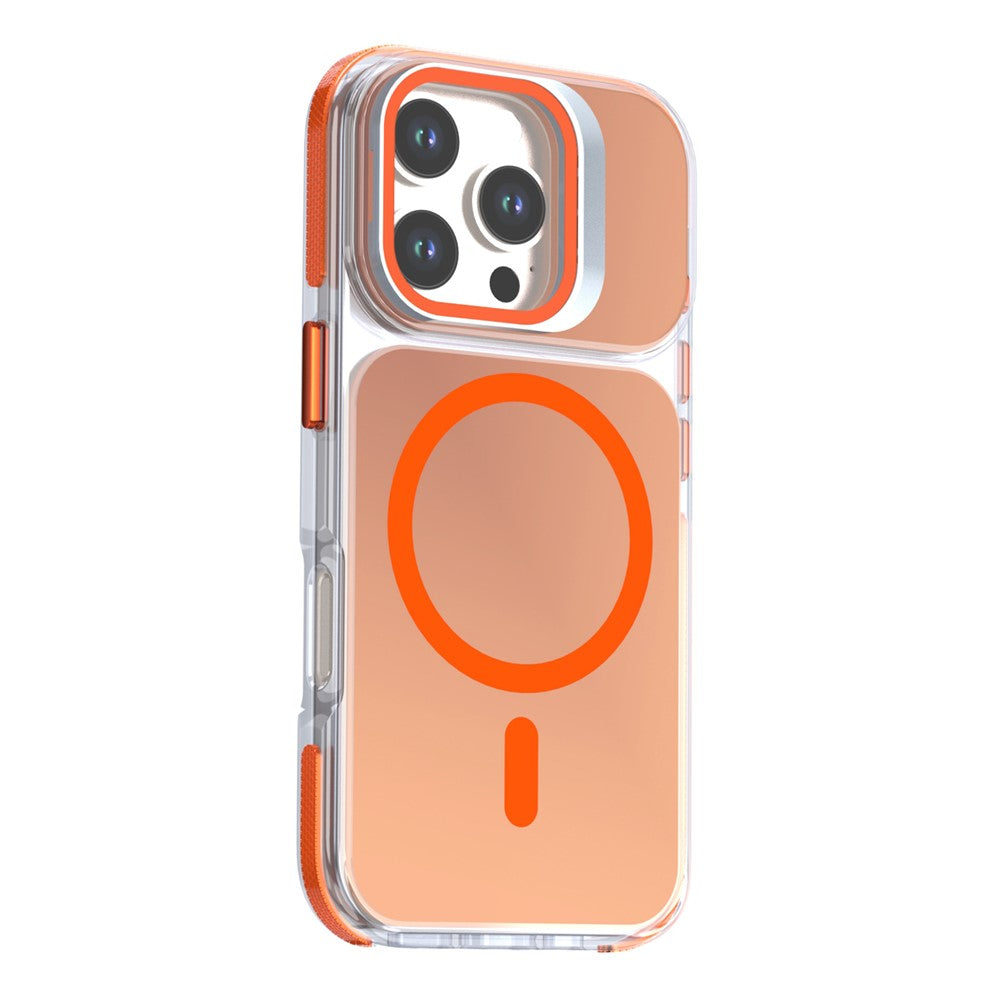 Magnetiskt skal för iPhone 16 Pro med kameraram, stativ, TPU akryl, stötsäkert mobilskal