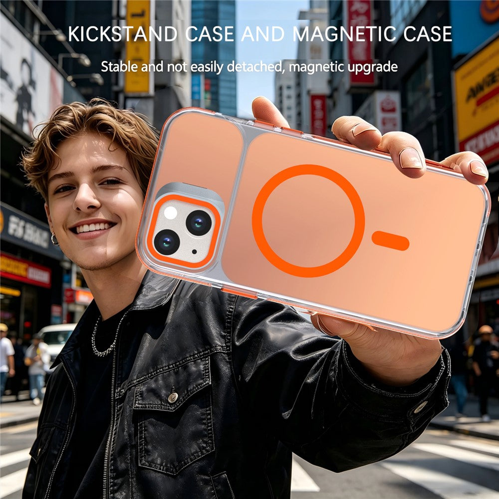 For iPhone 15 Magnetic Case Camera Frame Kickstand TPU Acrylic Shockproof Phone Cover