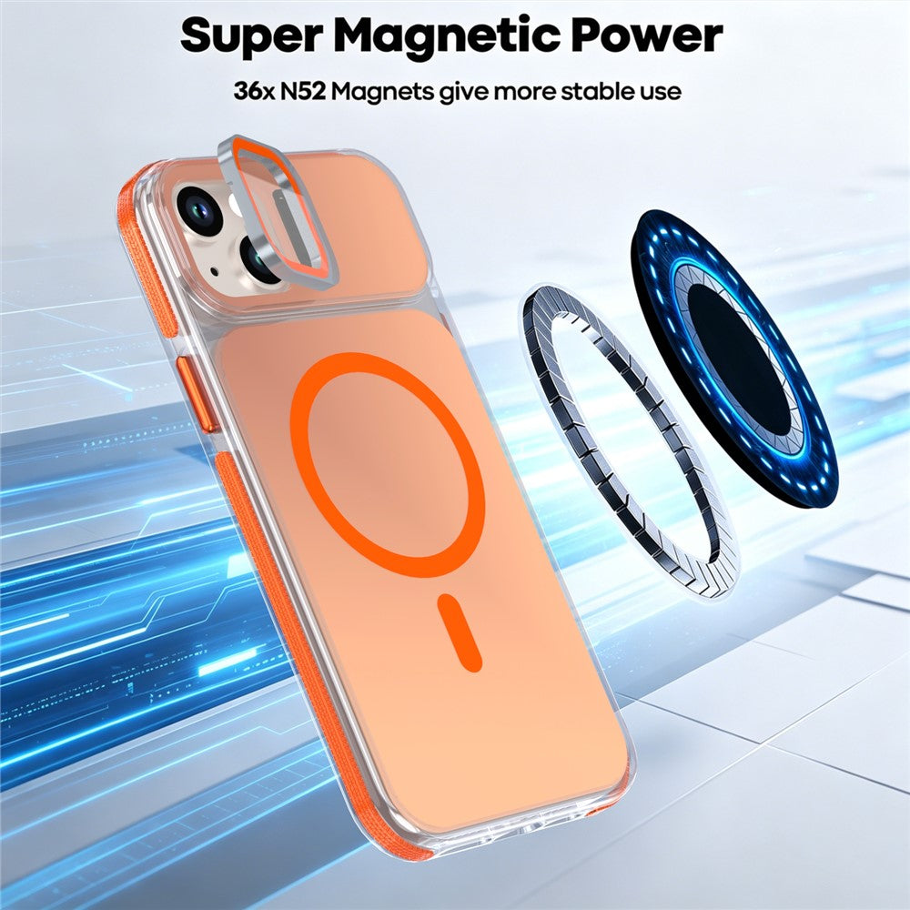 For iPhone 15 Magnetic Case Camera Frame Kickstand TPU Acrylic Shockproof Phone Cover